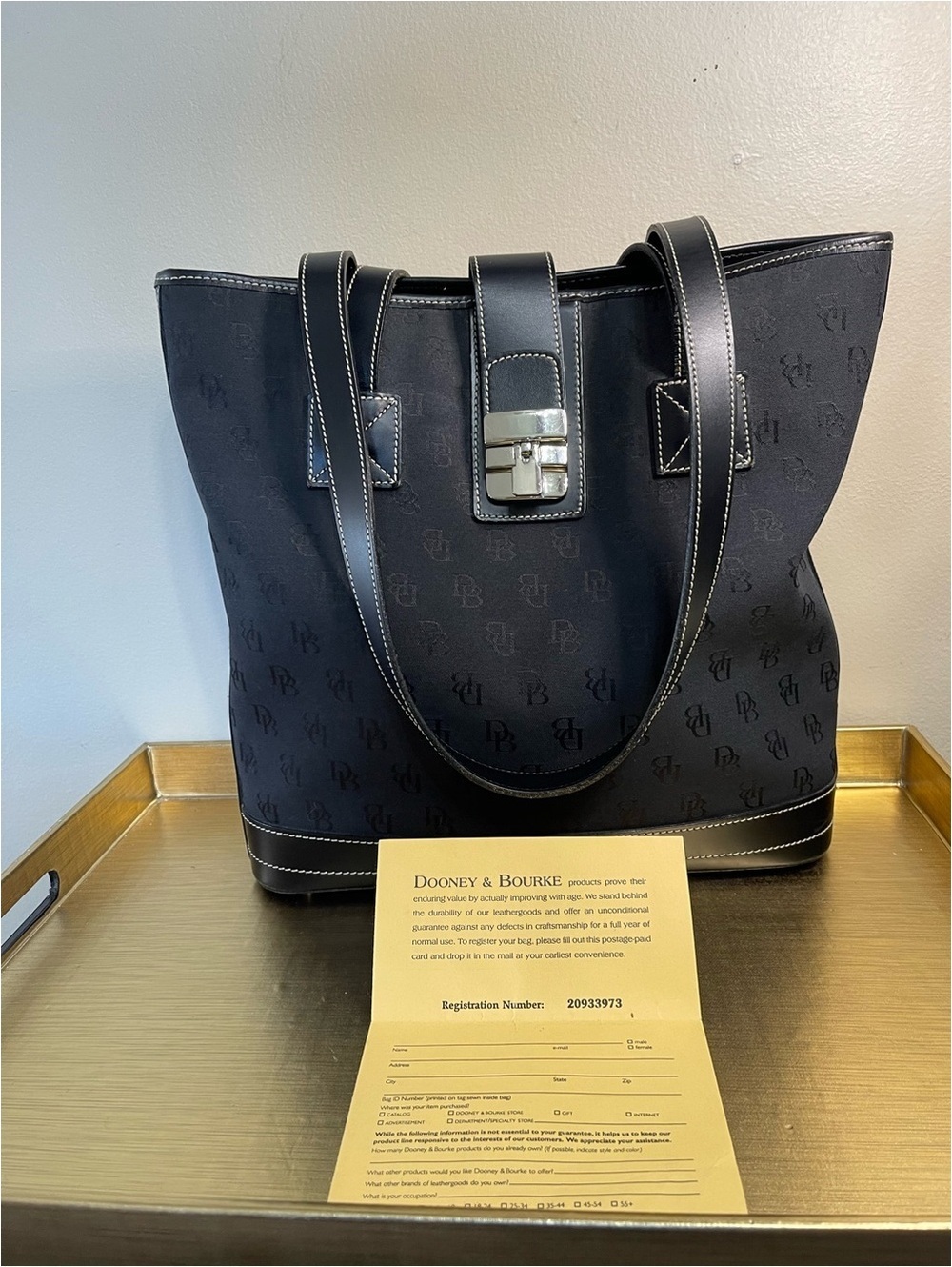 Dooney & Bourke Black Monogram Tote Bag with Leather Trim